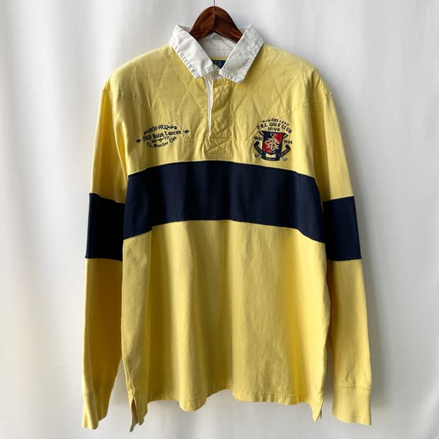 폴로 랄프로렌 럭비 카라티 옐로우 네이비 커스텀핏 XXL