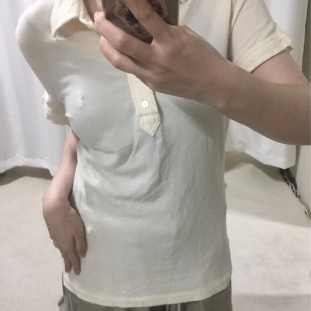 폴로 랄프로렌 크림 아이보리 버튼 카라 반팔 티셔츠