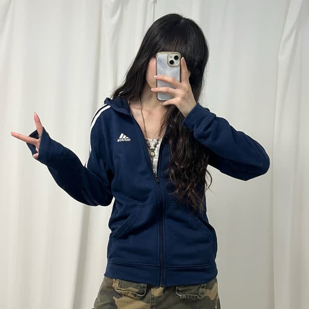 Adidas navy hood zip-up