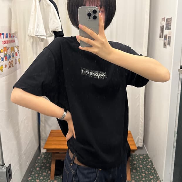 슈프림 19ss 스와로브스키 박스로고 티셔츠 블랙