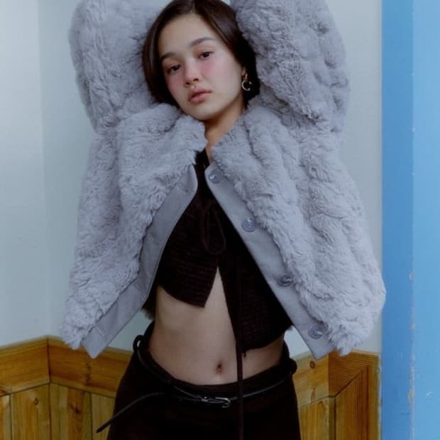 소프트서울 레더믹스 퍼자켓 그레이