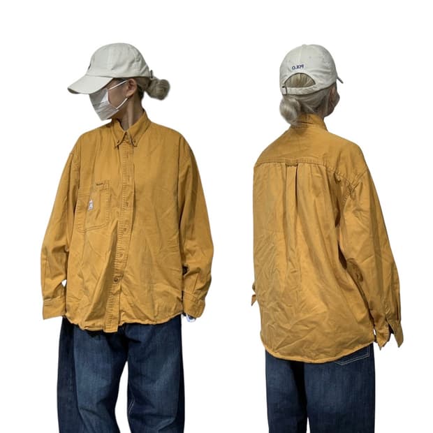 칼하트 옐로우 워크 셔츠 솔리드 오버핏 셔츠 자켓 L