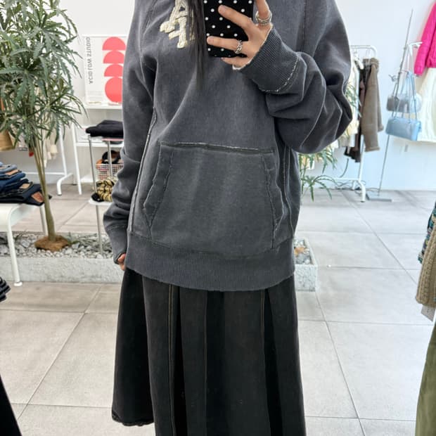 아베크롬비 머슬핏 워시드데님 차콜 블루 반집업 긴팔티