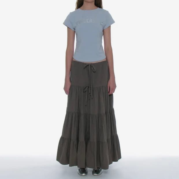 파르티멘토우먼 보우 스트랩 셔링 티어드 맥시 스커트