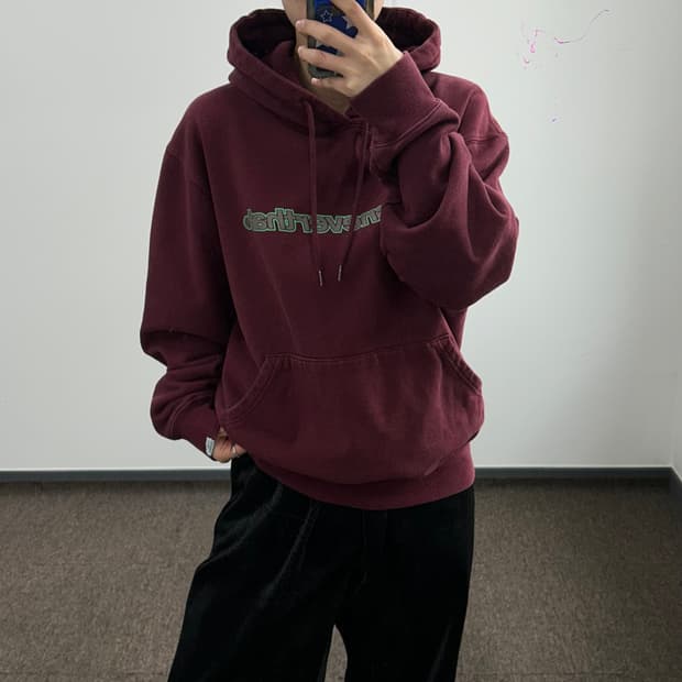 Thisisneverthat 디스이즈네버댓 그린로고 버건디 후드티