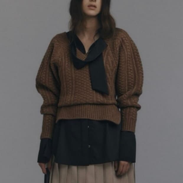 recto 렉토 캐시미어니트+타이블라우스