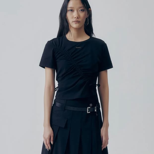Shirred Wave Detail Crop T-Shirt 