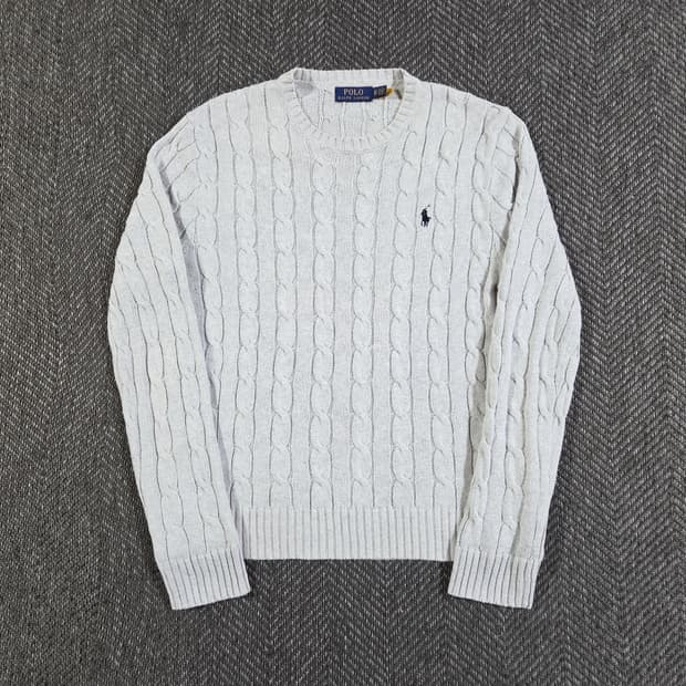 신형 QR 폴로 랄프로렌 라이트 그레이 케이블 니트
