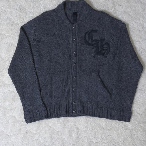 [L] 크롬하츠 CH 레더패치 캐시미어 가디건 그레이
