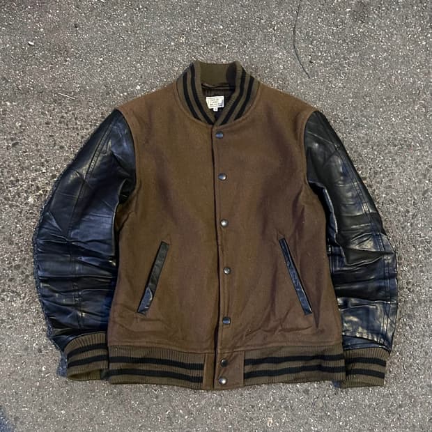 90s UNITED ARROWS 브라운 가죽 바시티 스타디움 자켓 L