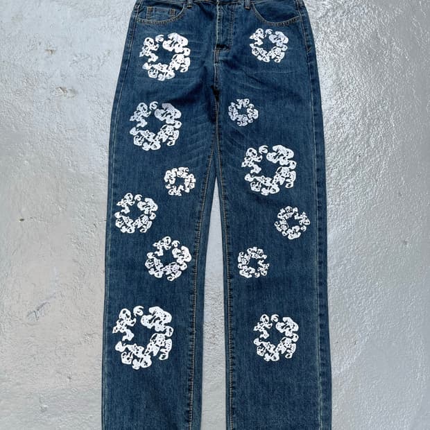 34) Vintage Flower Printing Jeans