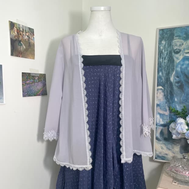 blueberry lace trim chiffon cardigan