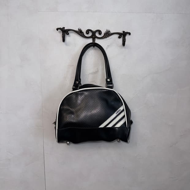 Adidas black leather mini bowling bag