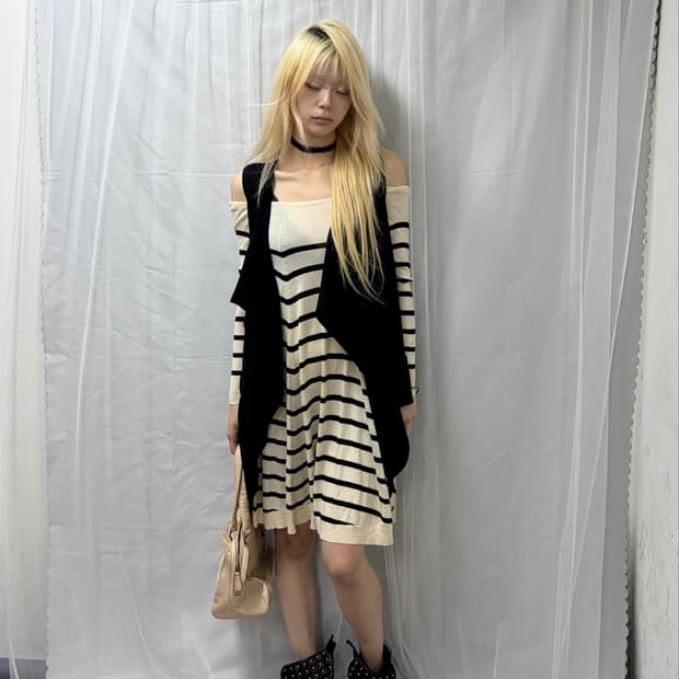 [MUVEIL] Lemon Striped Dress
