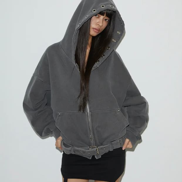 분트 후드집업 voont eyelet belt hood zip-up