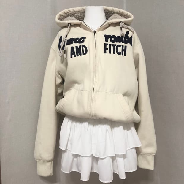 아베크롬비 보아털 아이보리 후드집업 XL
