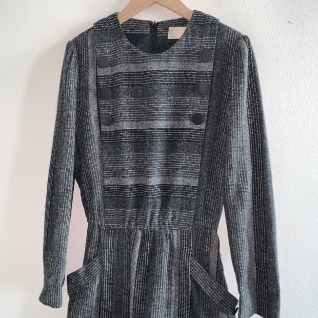 Wool check button dress