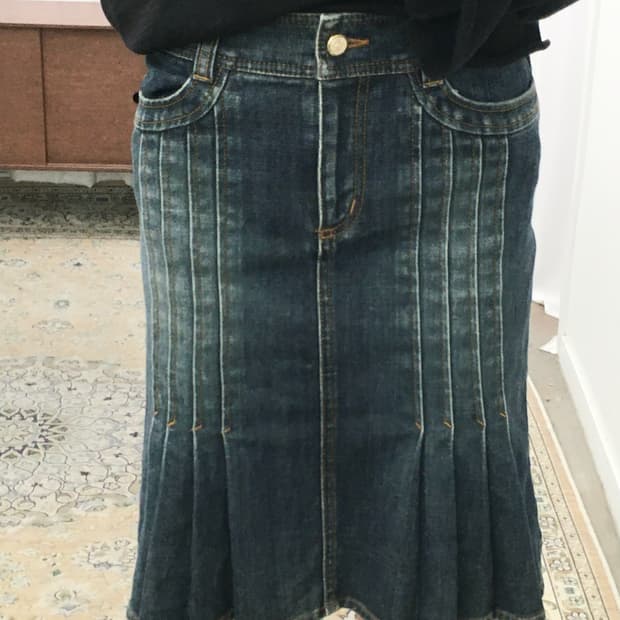 데님 머메이드 미디 스커트