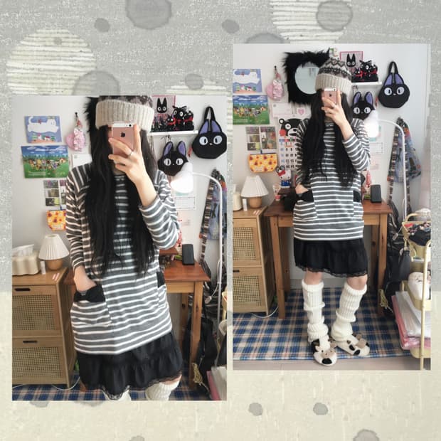 vintage stripe ribbon pocket long sleeve