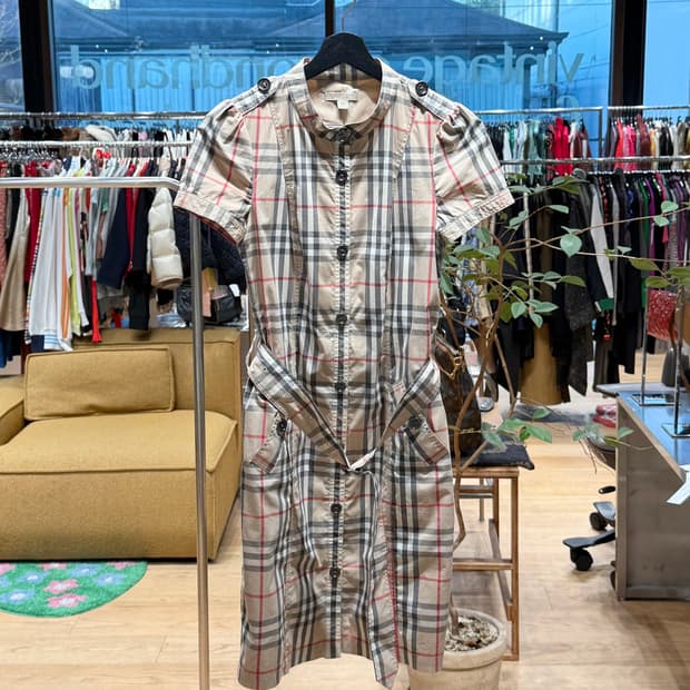 버버리 브릿 베이지 노바체크 벨티드 하프원피스 