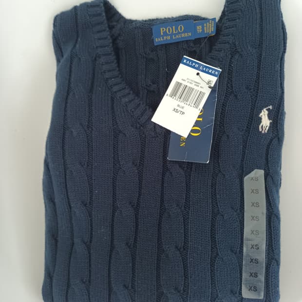 폴로랄프로렌 여성 브이넥 니트 그레이 네이비