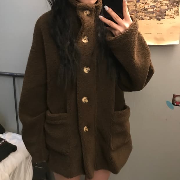 Vintage 모리걸 브라운 하이넥 뽀글이 자켓