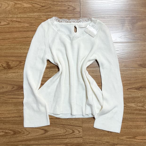 빈티지 로디스포토 화이트 리본 니트 티셔츠 히메갸루 로걀 달천깔 발레코어