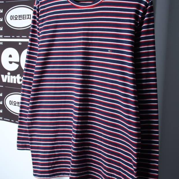 W(XL) 타미힐피거 긴팔티셔츠 스트라이프 네이비 올드스쿨-H34883