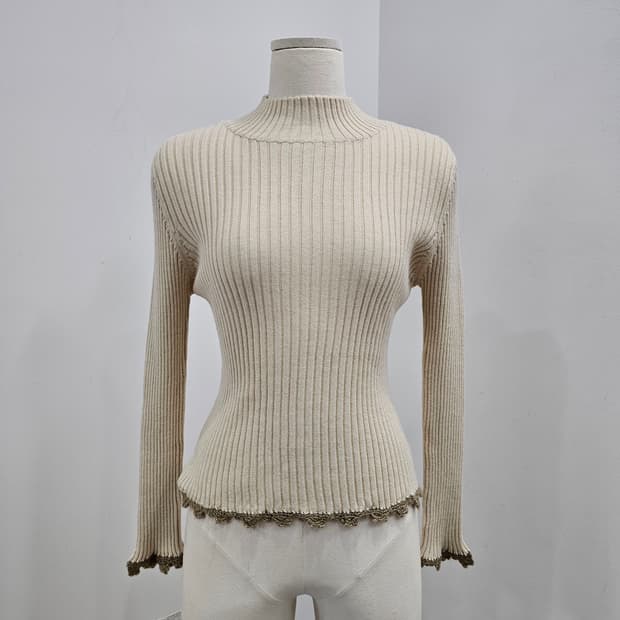 모 혼방 연베이지 골지 반폴라 니트