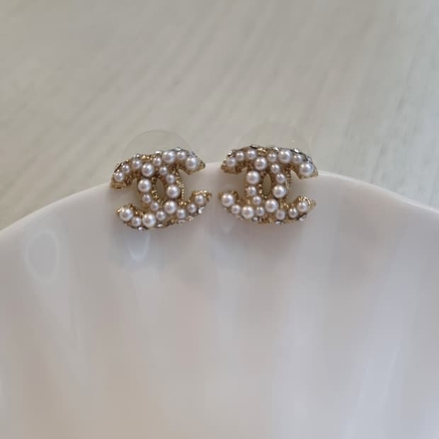 샤넬 진주 큐빅 CC로고 귀걸이 업사이클링