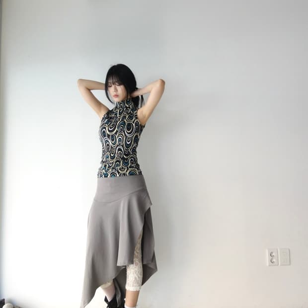 Ring pattern halter sleeveless / green