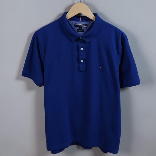 105 TOMMY 타미힐피거 슬림핏 반팔 카라티 블루