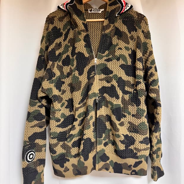 베이프 퍼스트 카모 크로쉐 샤크 풀 집 후디 그린 라지