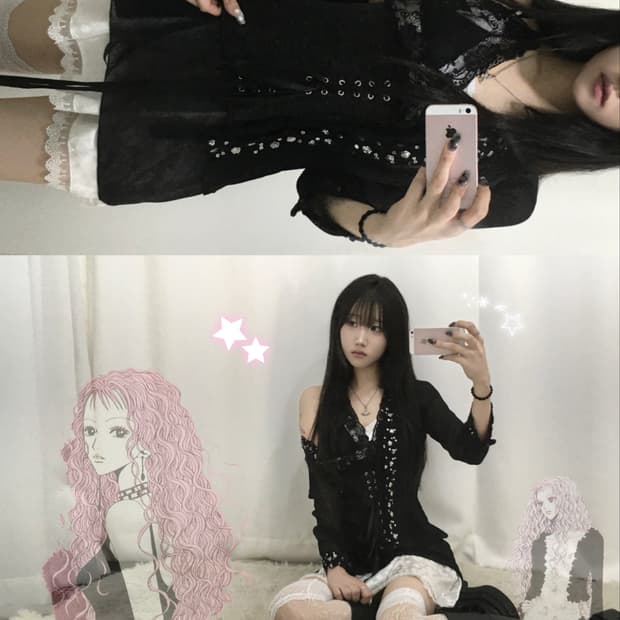 레이라깔 무채색 고스고딕 슬립 아일렛 코르셋 코디세트
