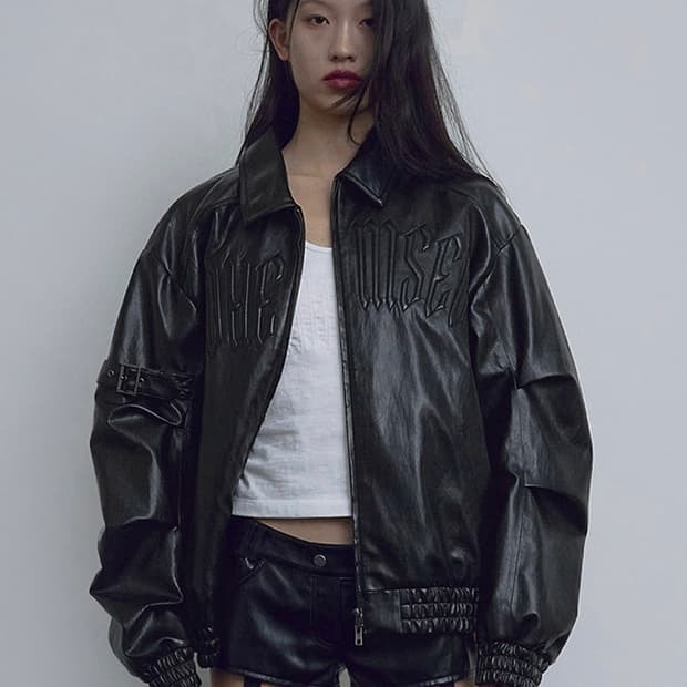 보헤미안서울 엠보 로고 레더 점퍼