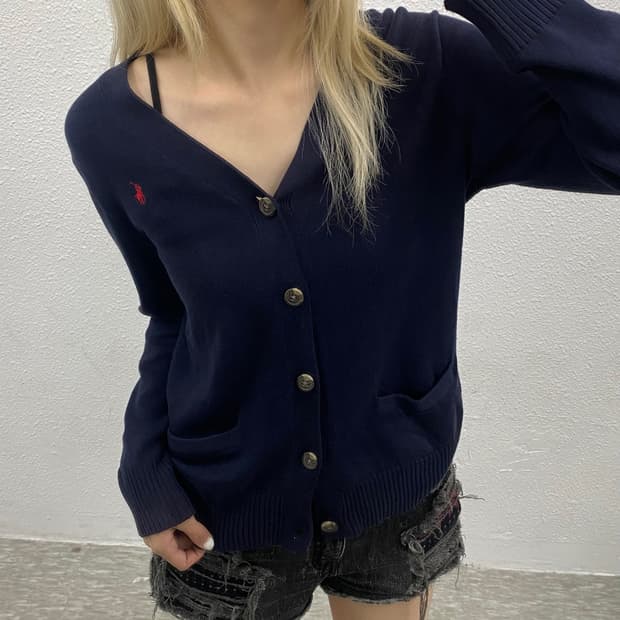 폴로 랄프로렌 레드포니 네이비 브이넥 가디건 L