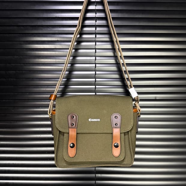 캐논 헤링본 크로스백 카메라백 가방 포켓 숄더백 에스닉 가죽 카키 빈티지