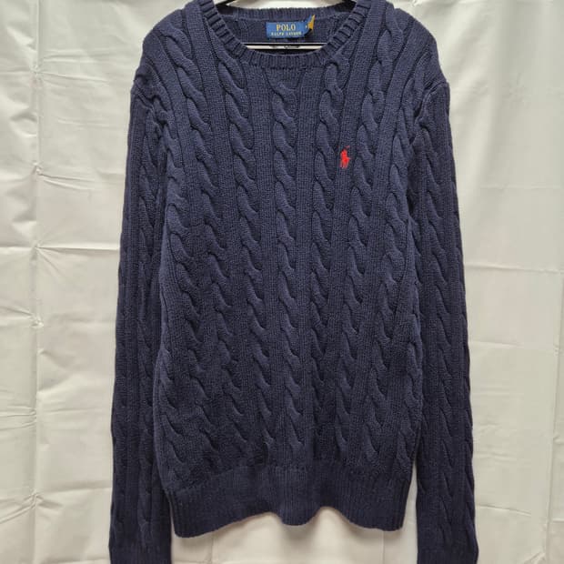 폴로 꽈배기 니트 네이비