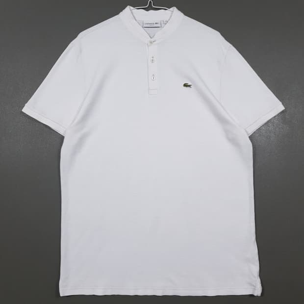 110) 라코스테 남성 헨리넥 변형 반팔 카라티 폴로 셔츠 화이트 슬림핏
