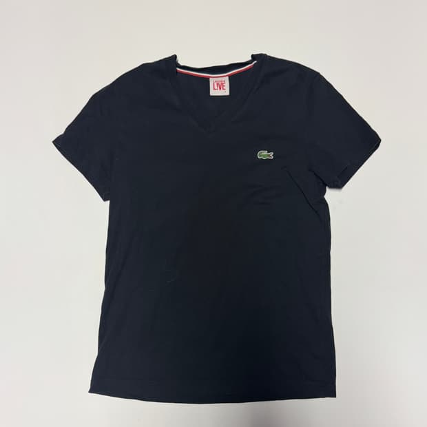 정품 여성 라코스테 라이브 브이넥 반팔 티셔츠 S 2 블랙
