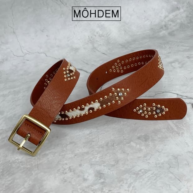 [Unisex] 에스닉 송치털 카우 웨스턴 가죽벨트