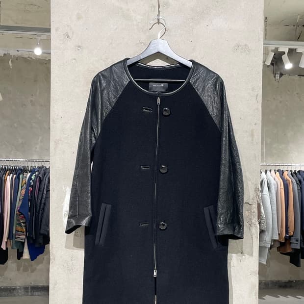 이자벨 마랑 블랙 배색 슬리브 레더 울 집업 자켓 