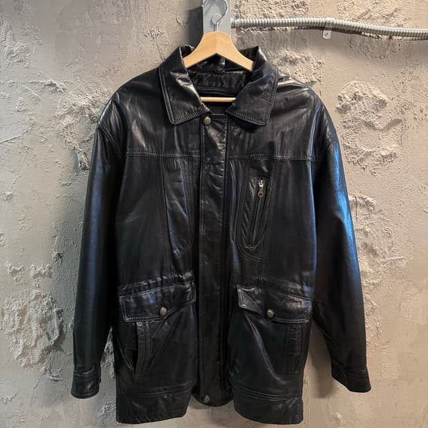 리얼레더 소가죽 필드 자켓 멀티포켓 집업 블랙 XL