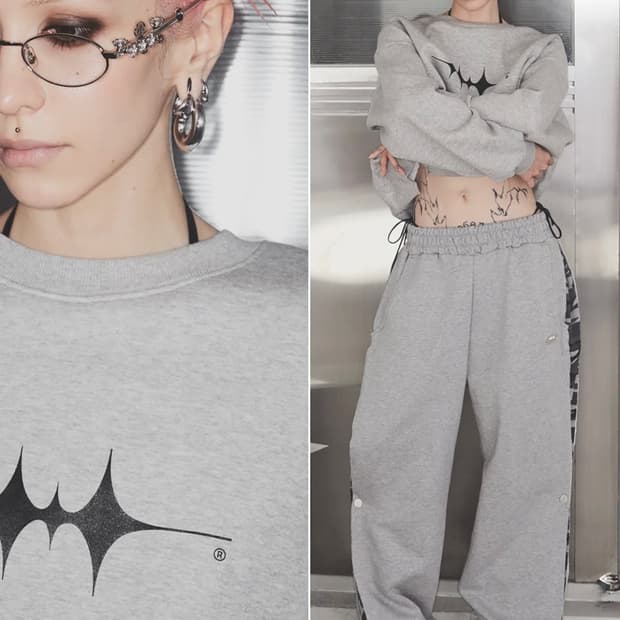 트렌스폼 사이드 스냅 배색 와이드 팬츠 그레이 