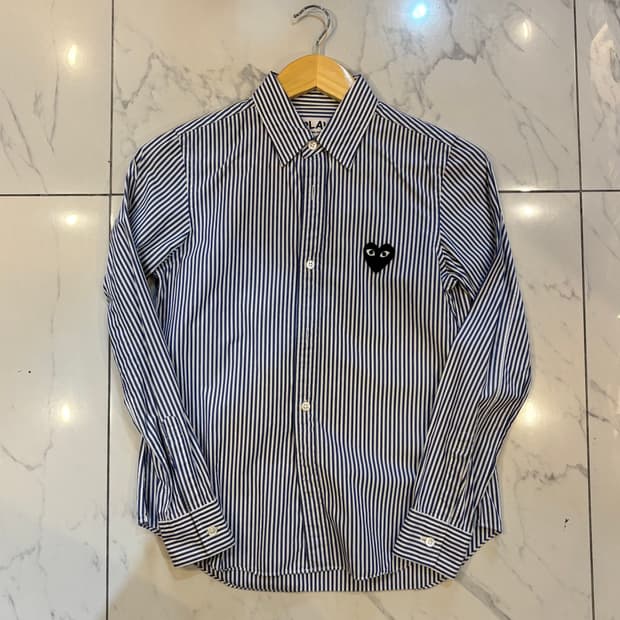 꼼데가르송 블랙 하트 와펜 스트라이프 셔츠 S