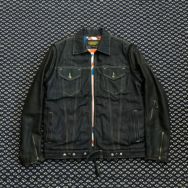 네이버후드 데님 레더자켓