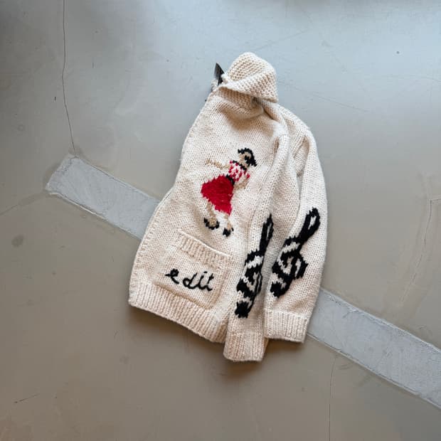 vtg 헤비 울 코위찬 니트 집업