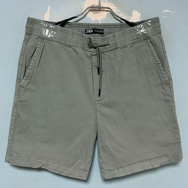 ZARA 자라 엘라스틱 밴딩 치노 남자 반바지 쇼츠 세이지카키 L 32