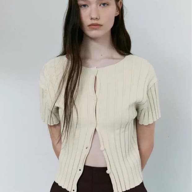 아우브아워 rib line half cardigan (ivory)