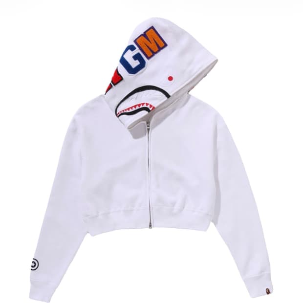 bape 베이프 샤크 크롭 풀집 후드 화이트